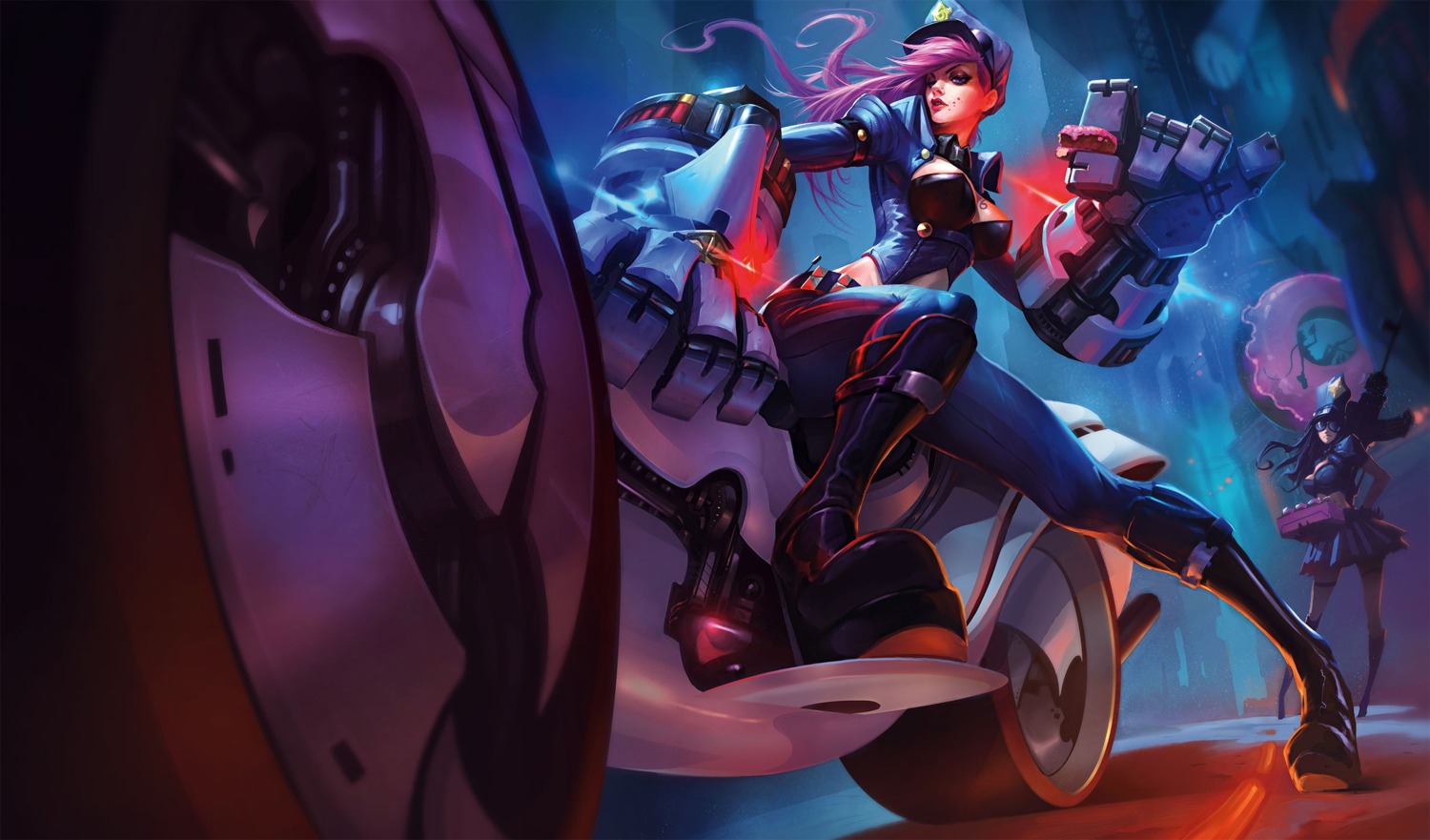 caitlyn cleavage gun heels jinx league_of_legends megane police_uniform tagme vi_(league_of_legends)