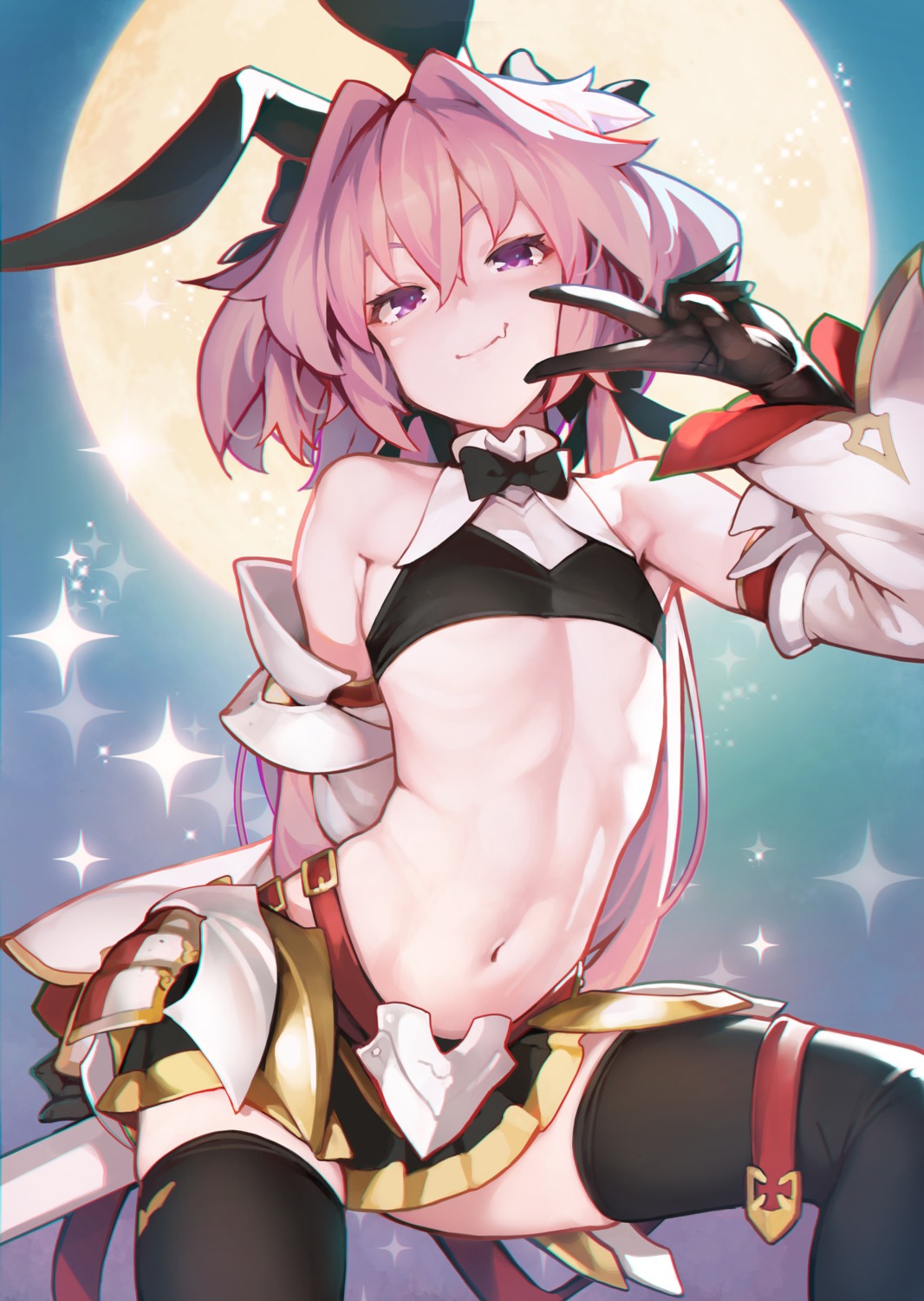 animal_ears astolfo_(fate) ataruman bra bunny_ears fate/grand_order skirt_lift thighhighs trap