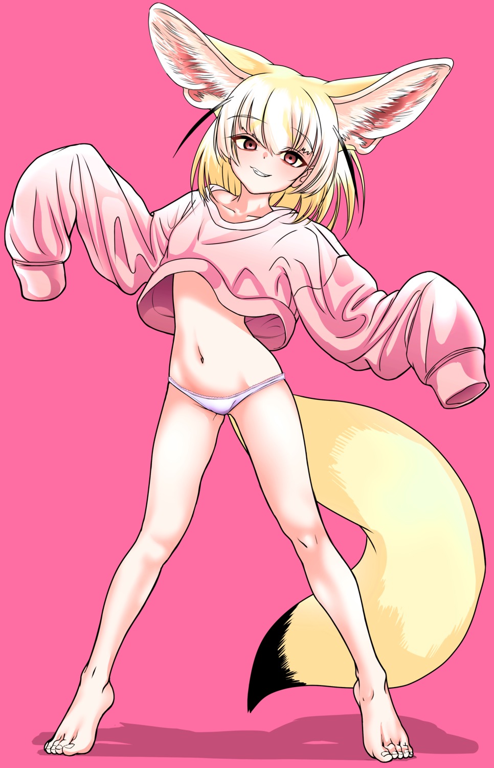 animal_ears fennec_(kemono_friends) kemono_friends kitsune pantsu shirt_lift sweater tagme tail