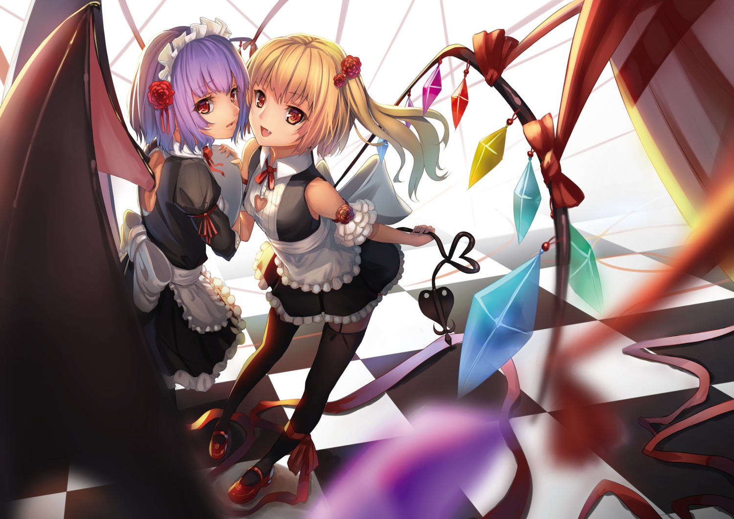 flandre_scarlet maid musyne_xsk remilia_scarlet stockings tail thighhighs touhou wings