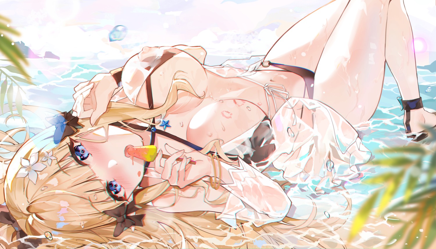 bikini fang_qiao nipples open_shirt princess_connect princess_connect!_re:dive sasaki_saren see_through swimsuits wet wet_clothes