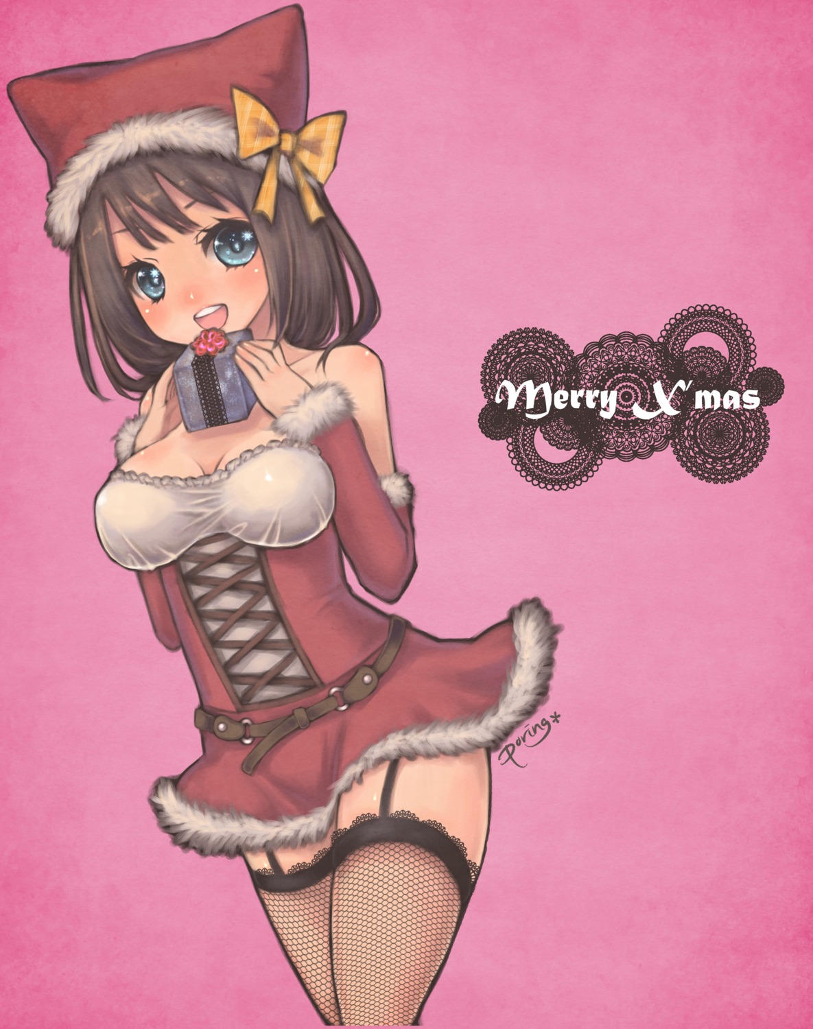 christmas cleavage fishnets miyamae_porin stockings thighhighs