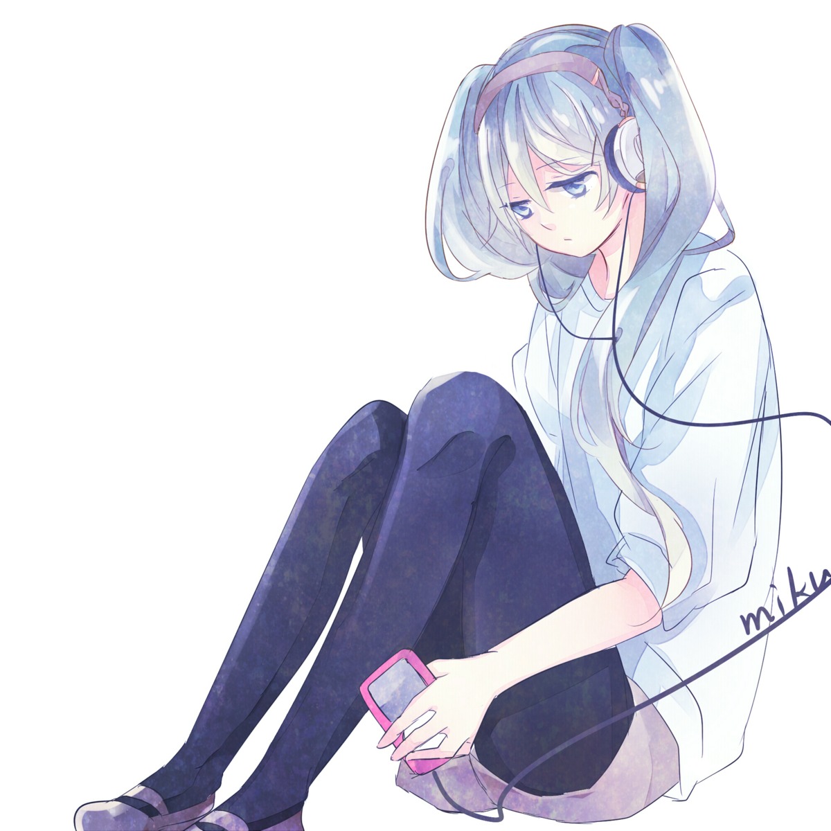 hatsune_miku headphones pantyhose prin_dog vocaloid