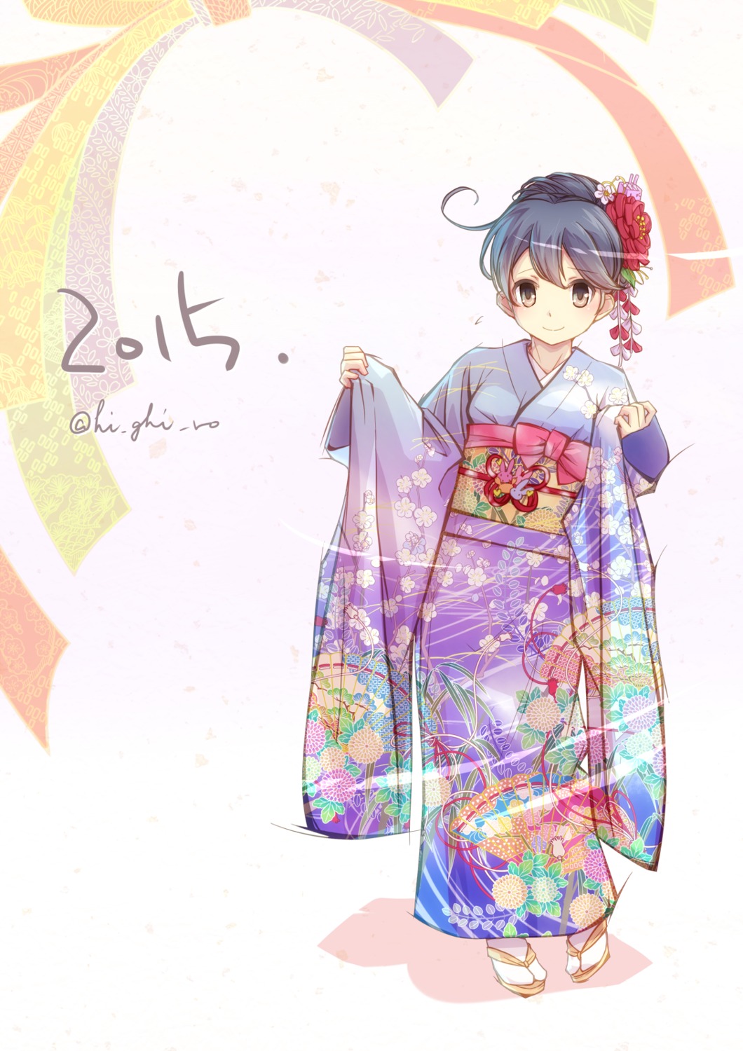 haiiro kantai_collection kimono ushio_(kancolle)