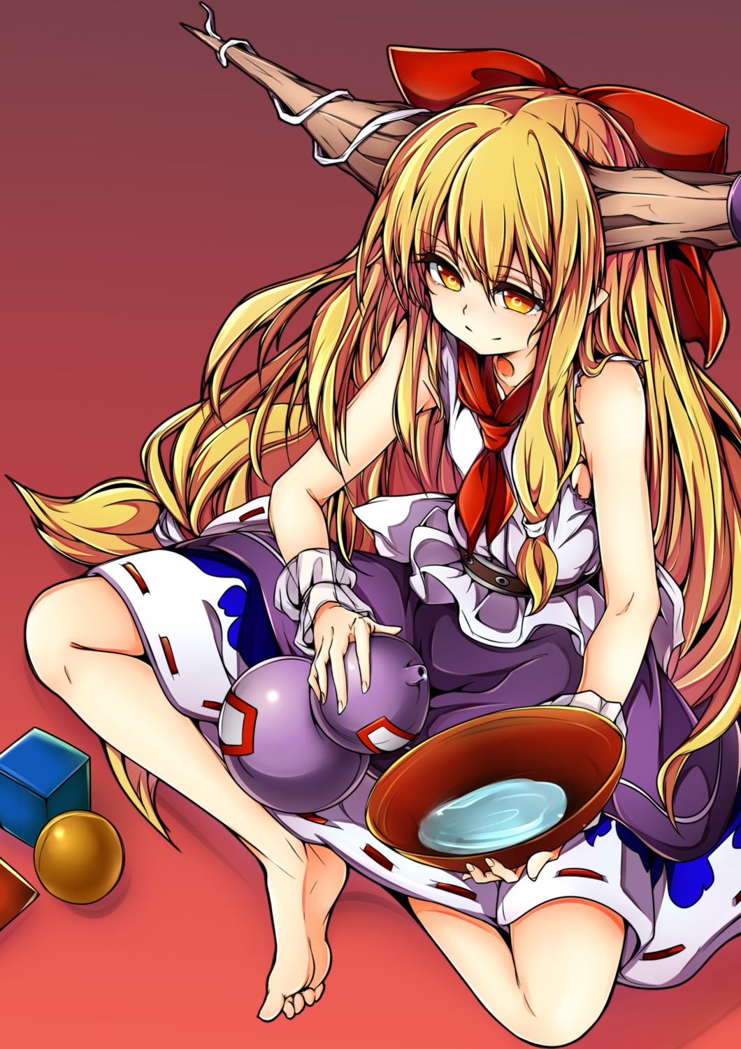 baba feet horns ibuki_suika sake touhou