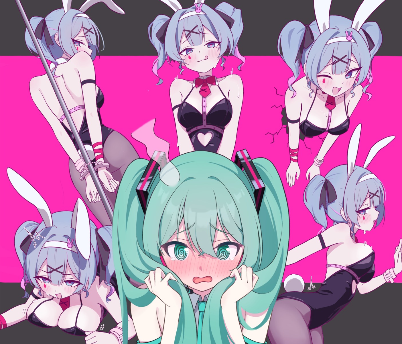 4_m_lacra animal_ears ass bondage bunny_ears bunny_girl hatsune_miku no_bra pantyhose rabbit_hole_(vocaloid) tail tattoo vocaloid