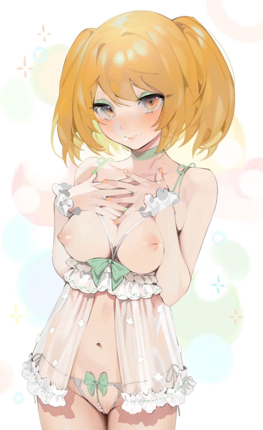 breast_hold breasts lingerie nipples ohisashiburi pantsu pussy see_through shining_star_(anime) string_panties thong