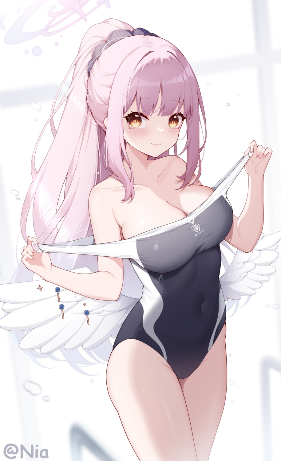 angel blue_archive misono_mika poinia swimsuits undressing wings