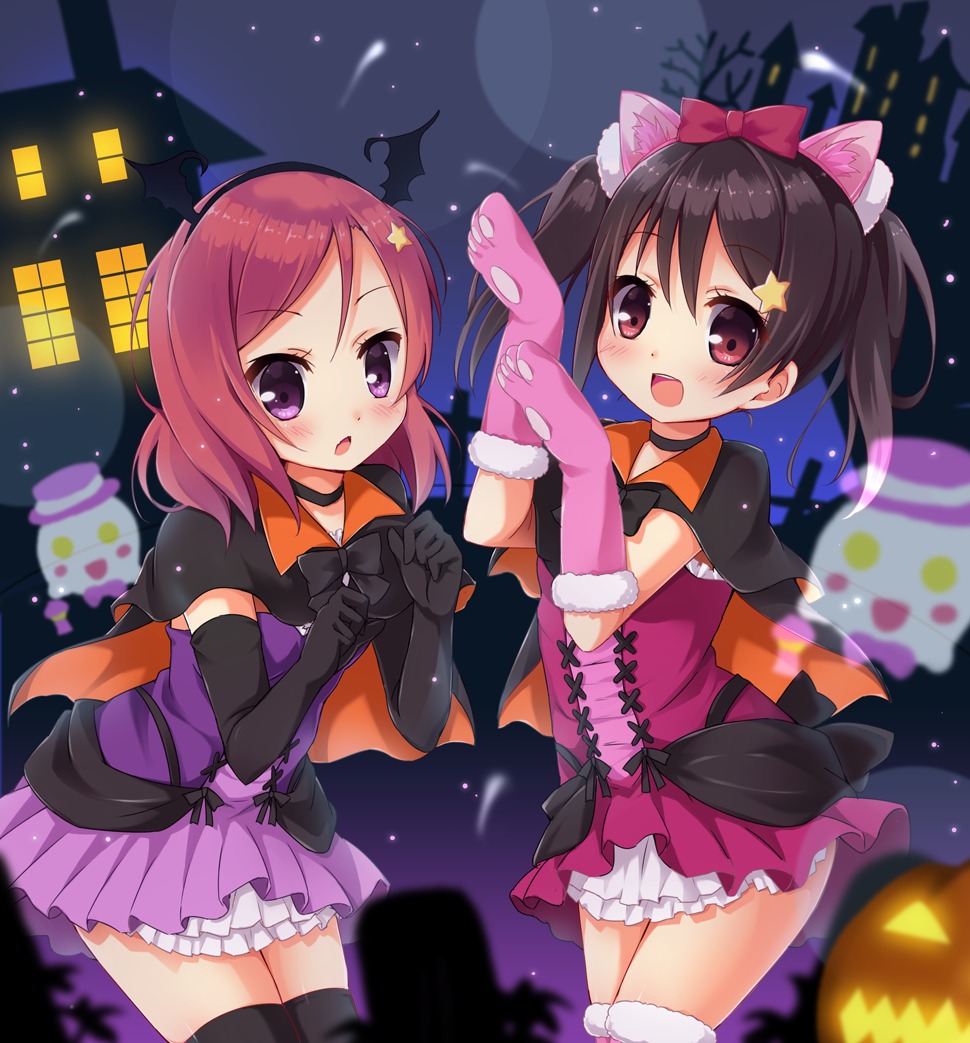 animal_ears halloween karaage3 love_live! nekomimi nishikino_maki thighhighs yazawa_nico