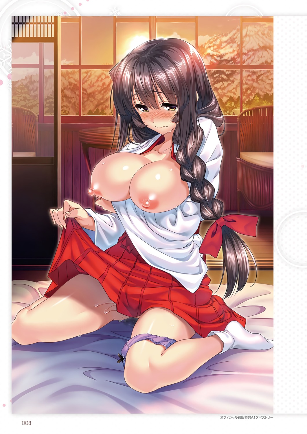 amakano_~second_season~ azarashi_soft breast_hold breasts miko nipples open_shirt panty_pull piromizu takayashiro_yuzuka