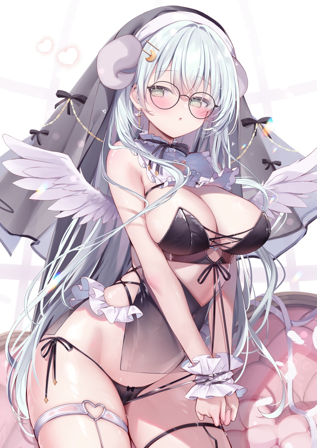 ameno_usari bondage bra cameltoe garter horns megane nun pantsu see_through string_panties wings