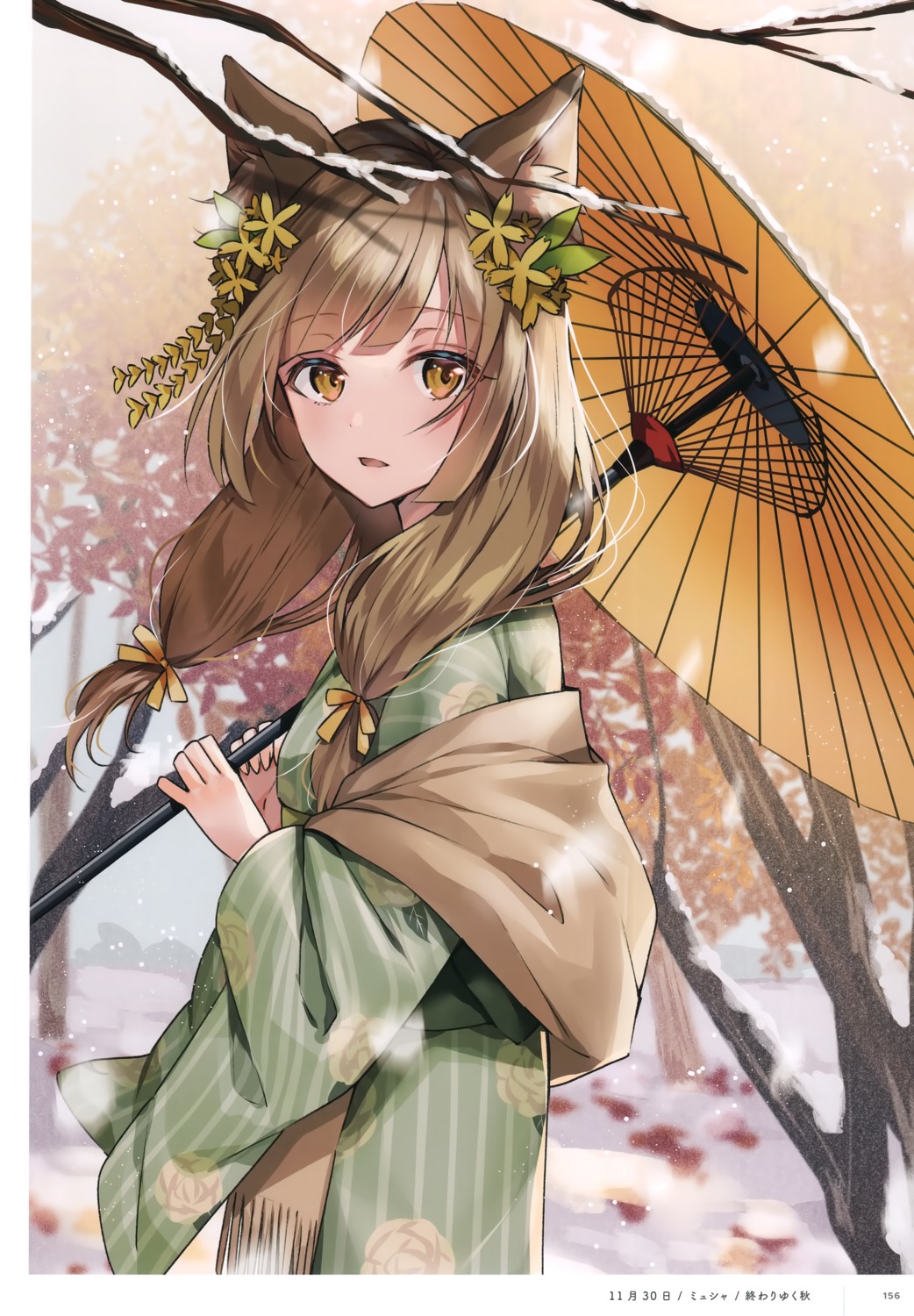 animal_ears myusha nekomimi umbrella yukata