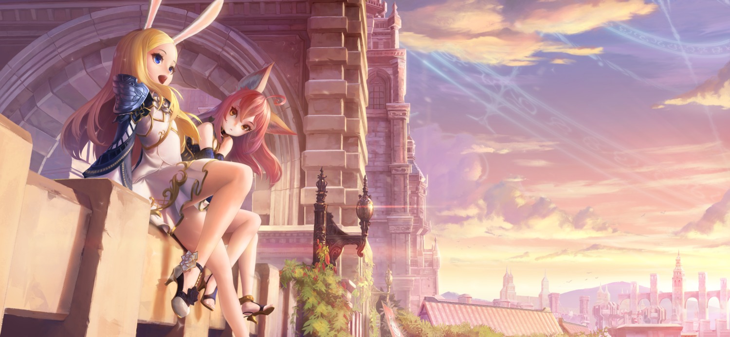 animal_ears armor botro bunny_ears heels landscape skirt_lift tera_online