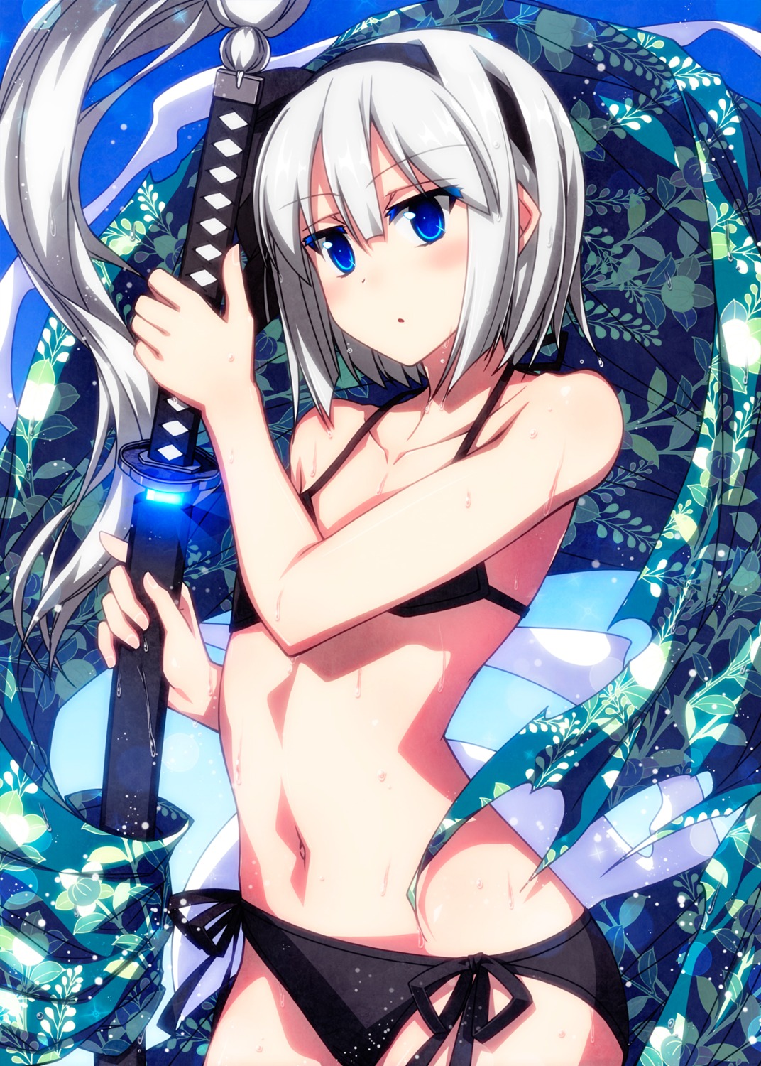 bikini konpaku_youmu myon panty_pull sazanami_mio swimsuits sword touhou wet