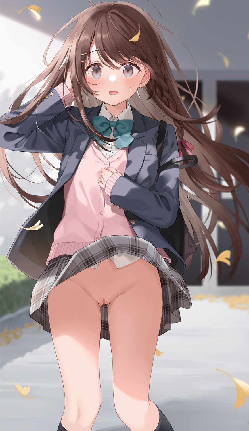 kurasawa_moko nopan photoshop seifuku skirt_lift sweater uncensored wardrobe_malfunction