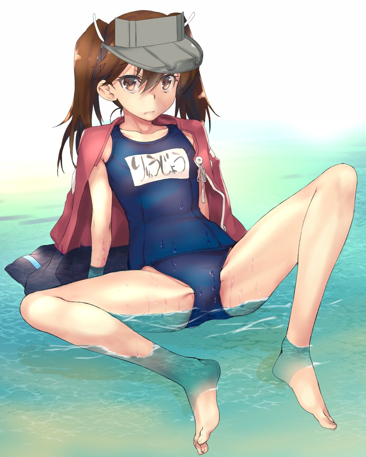 kantai_collection katase_minami ryuujou_(kancolle) school_swimsuit swimsuits wet