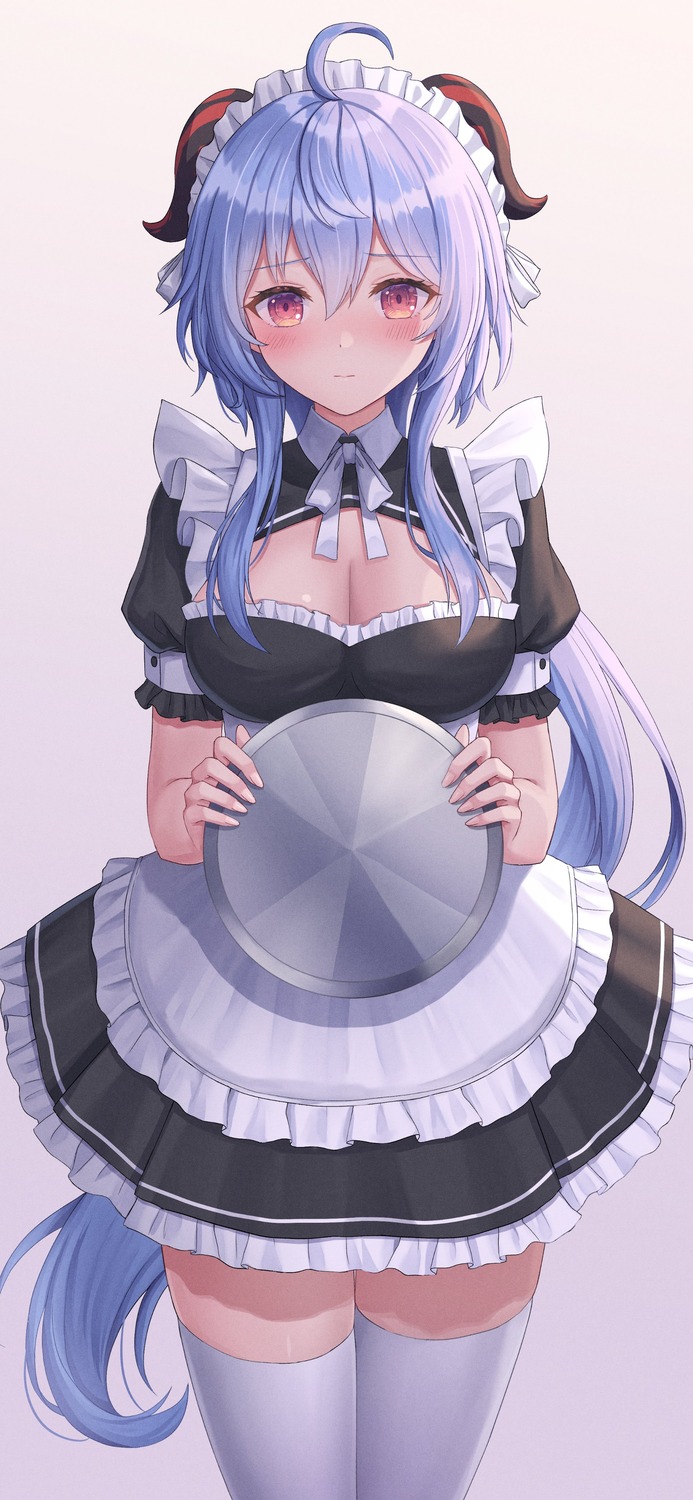 cleavage ganyu genshin_impact horns maid no_bra seungju_lee thighhighs