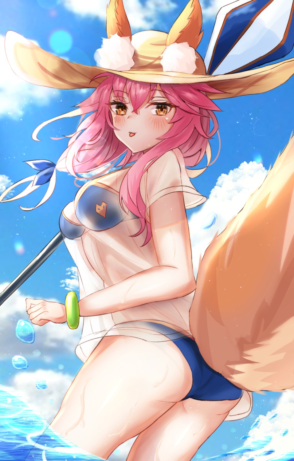 animal_ears ass bikini fate/grand_order kitsune panipo see_through swimsuits tail tamamo_no_mae wet