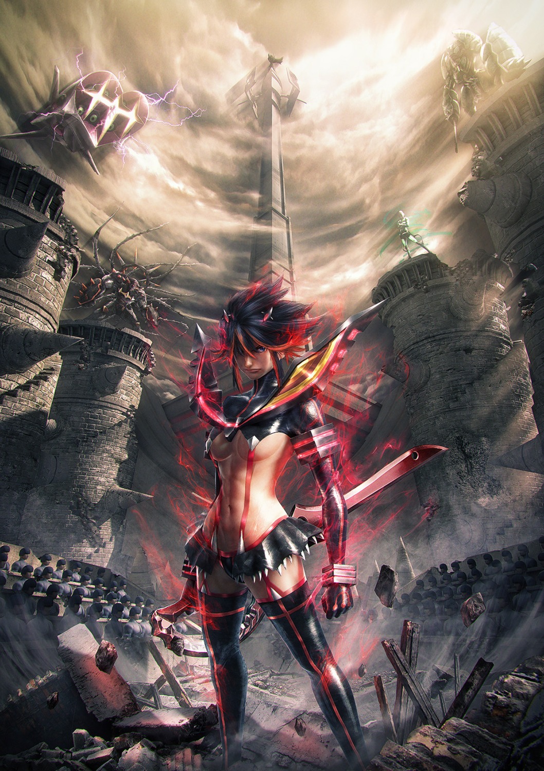 kill_la_kill landscape matoi_ryuuko senketsu stockings tanidesu thighhighs underboob