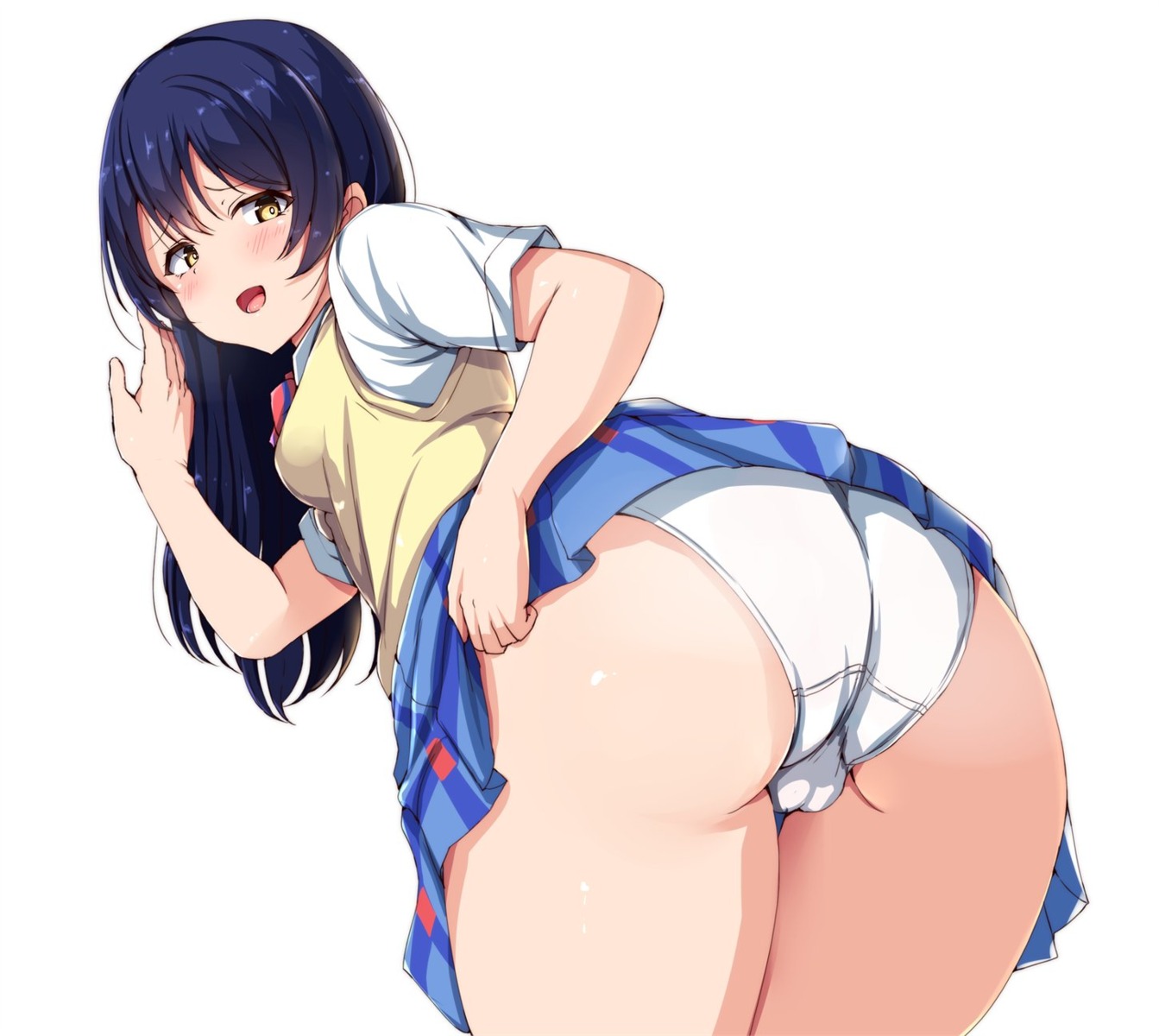 ass cameltoe love_live! pantsu seifuku shinonon_(iso_shino) skirt_lift sonoda_umi sweater