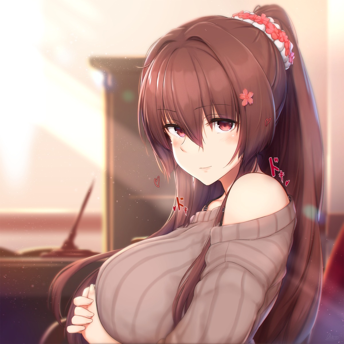 breast_hold kantai_collection osterei sweater yamato_(kancolle)