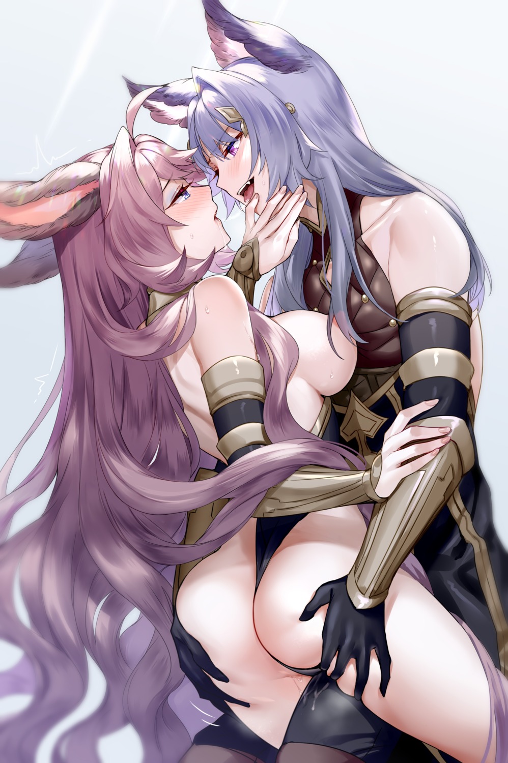 aki663 animal_ears areola ass ass_grab breasts esser_(granblue_fantasy) granblue_fantasy leotard no_bra pussy_juice quatre_(granblue_fantasy)