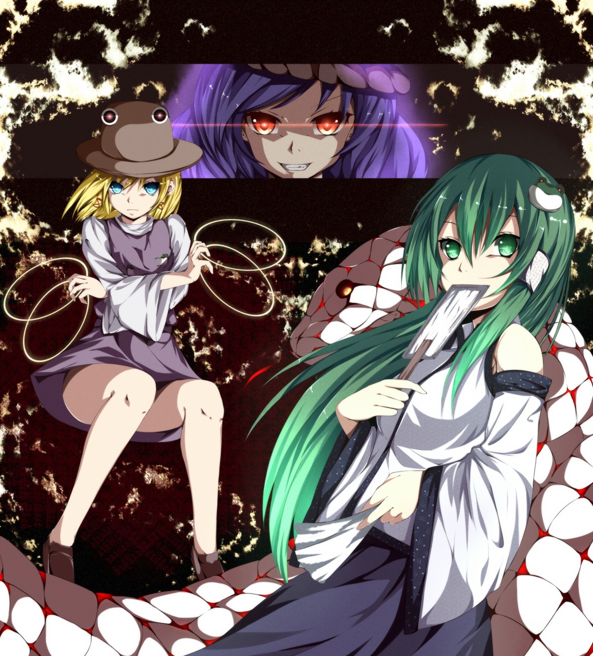 amatsuki_hotaru kochiya_sanae moriya_suwako touhou yasaka_kanako