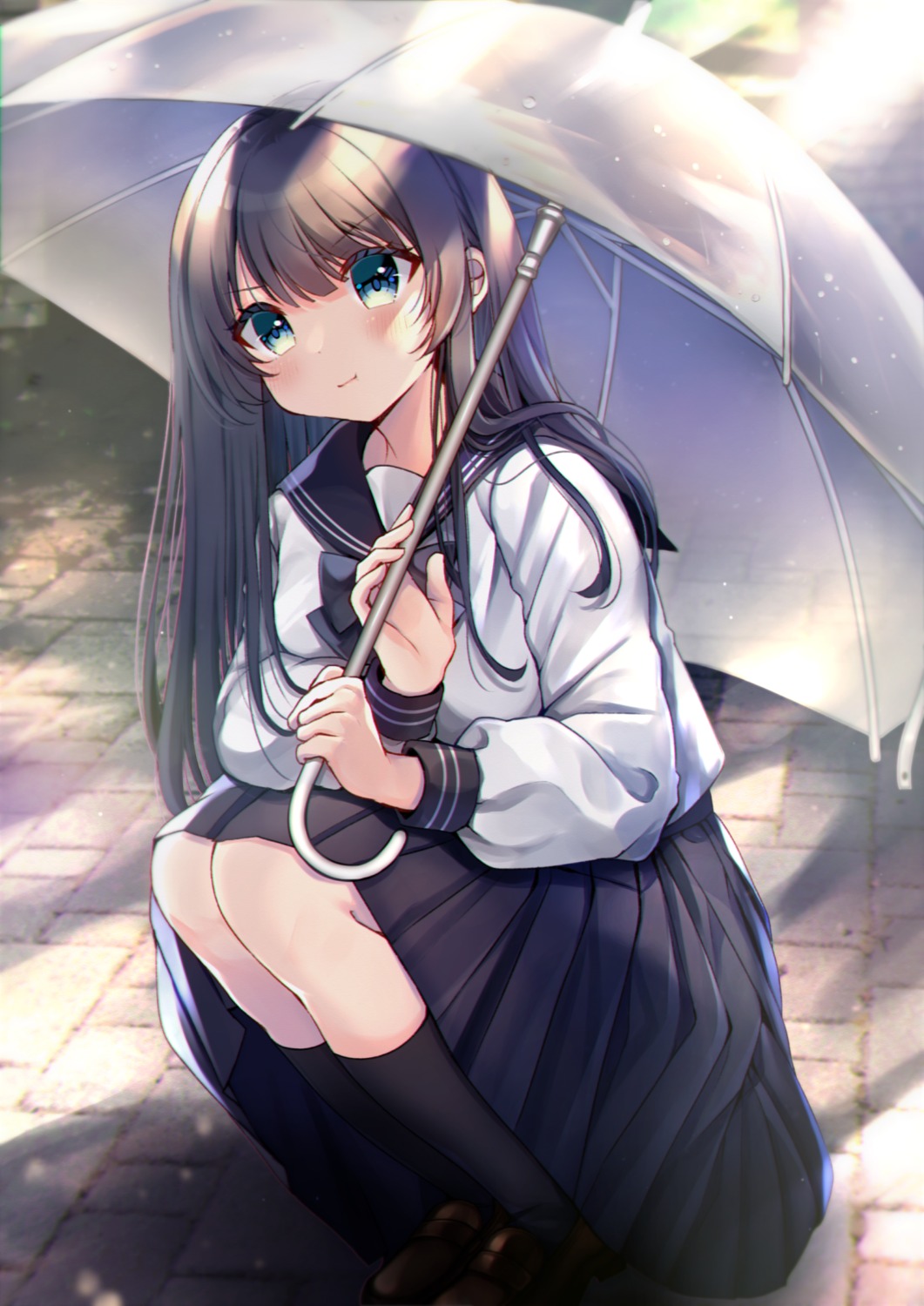 minami_saki seifuku skirt_lift umbrella