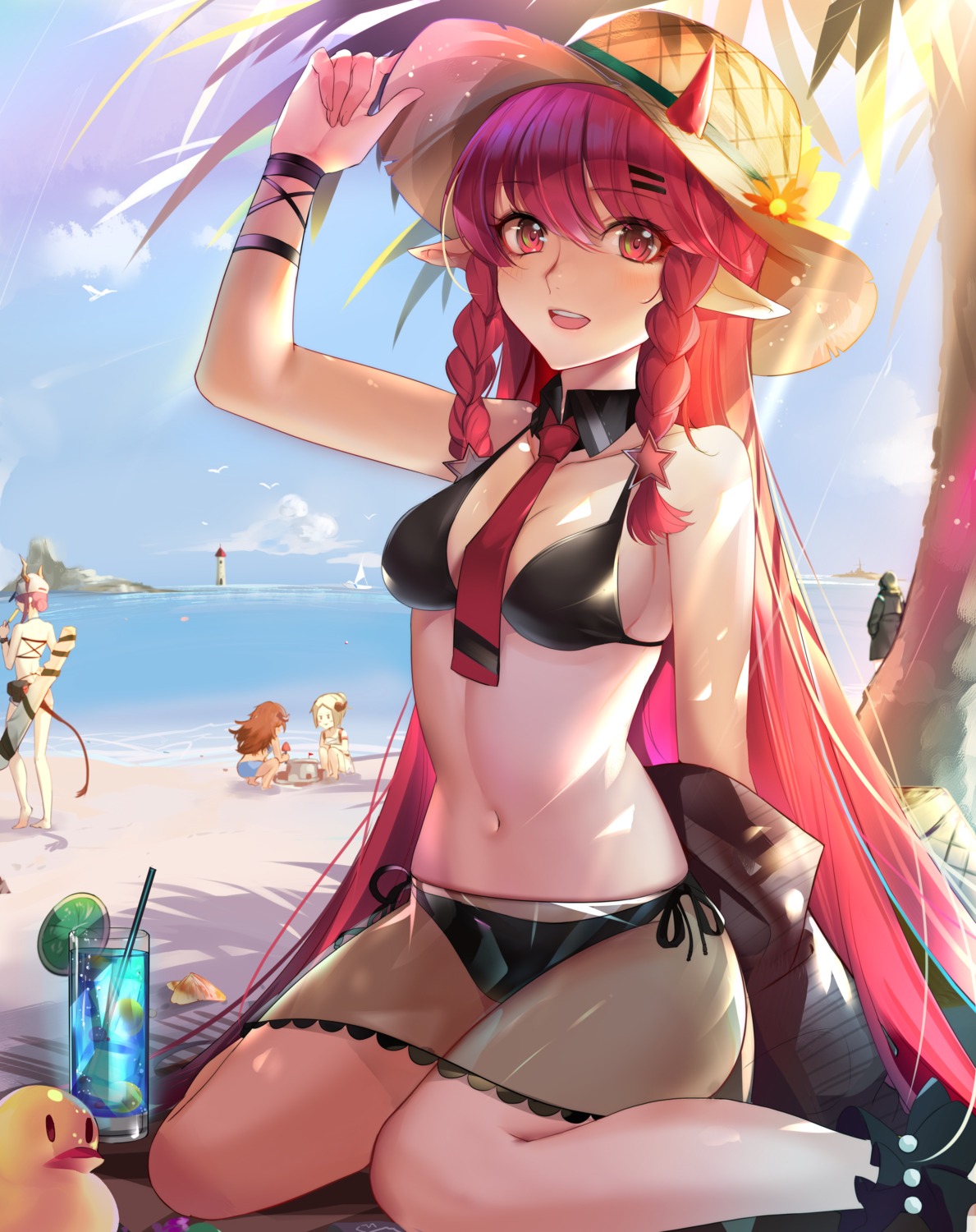 arknights bikini cleavage horns lan_yu pointy_ears see_through swimsuits vigna_(arknights)