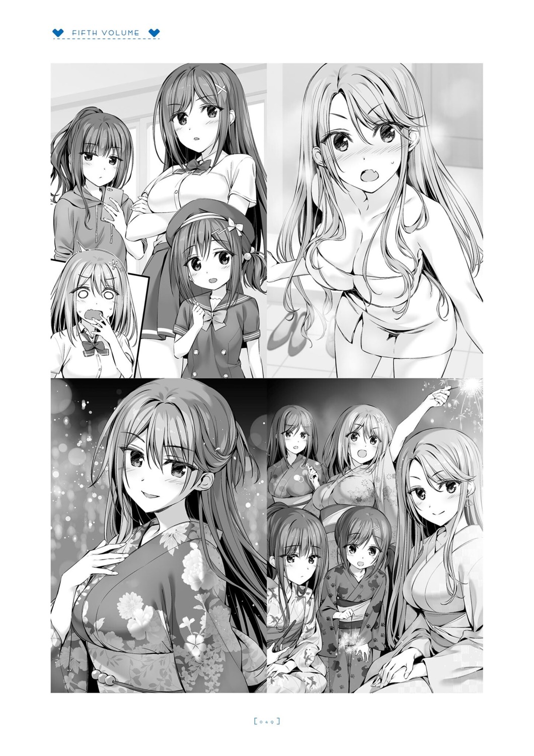 amanashi_nui boku_no_kanojo_sensei fujiki_maka jinsho_karen keimi_shiya monochrome oryou saigi_miharu seifuku shinju_muku towel yukata