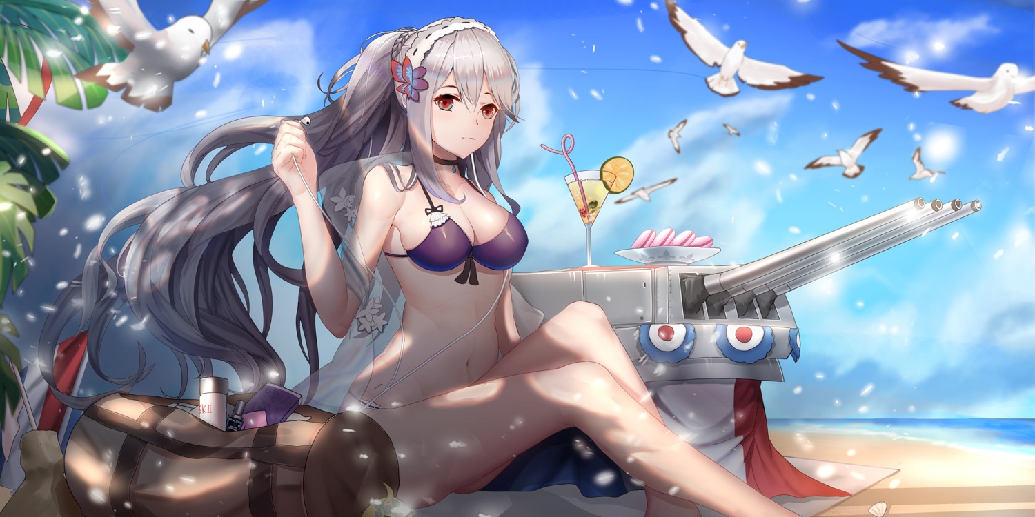 azur_lane bikini cleavage dunkerque_(azur_lane) moyude_wangzi_jiang open_shirt see_through swimsuits