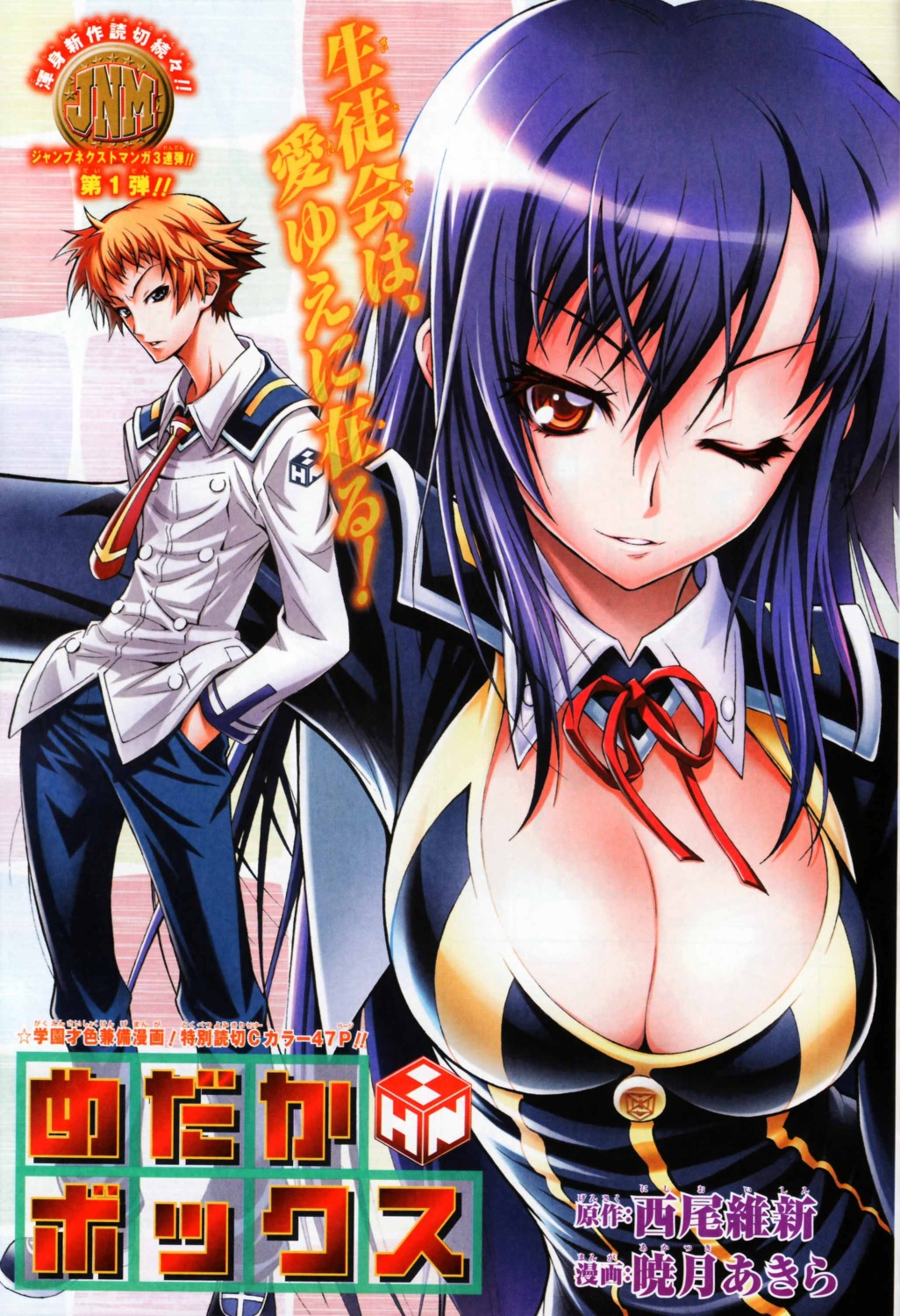 akatsuki_akira cleavage hitoyoshi_zenkichi kurokami_medaka medaka_box seifuku