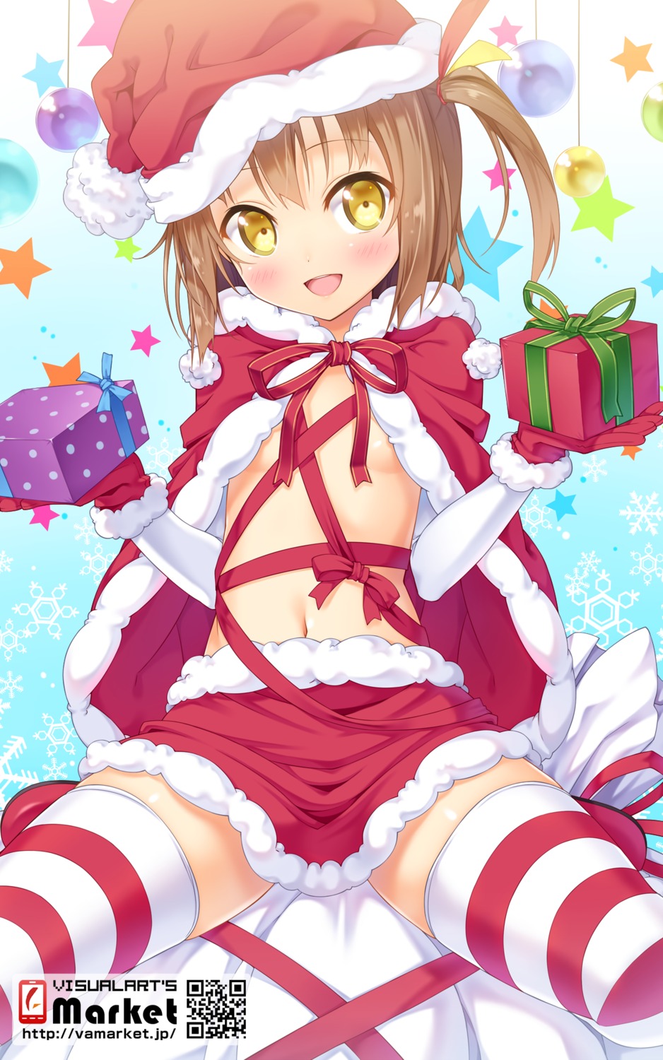 appli-chan christmas kazuma_(kazumav) loli naked_ribbon thighhighs wallpaper