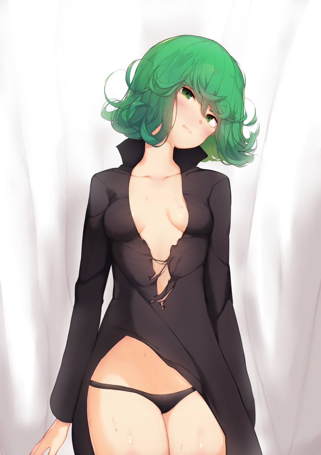 dress kimoshi no_bra one_punch_man open_shirt pantsu tatsumaki_(one_punch_man) torn_clothes