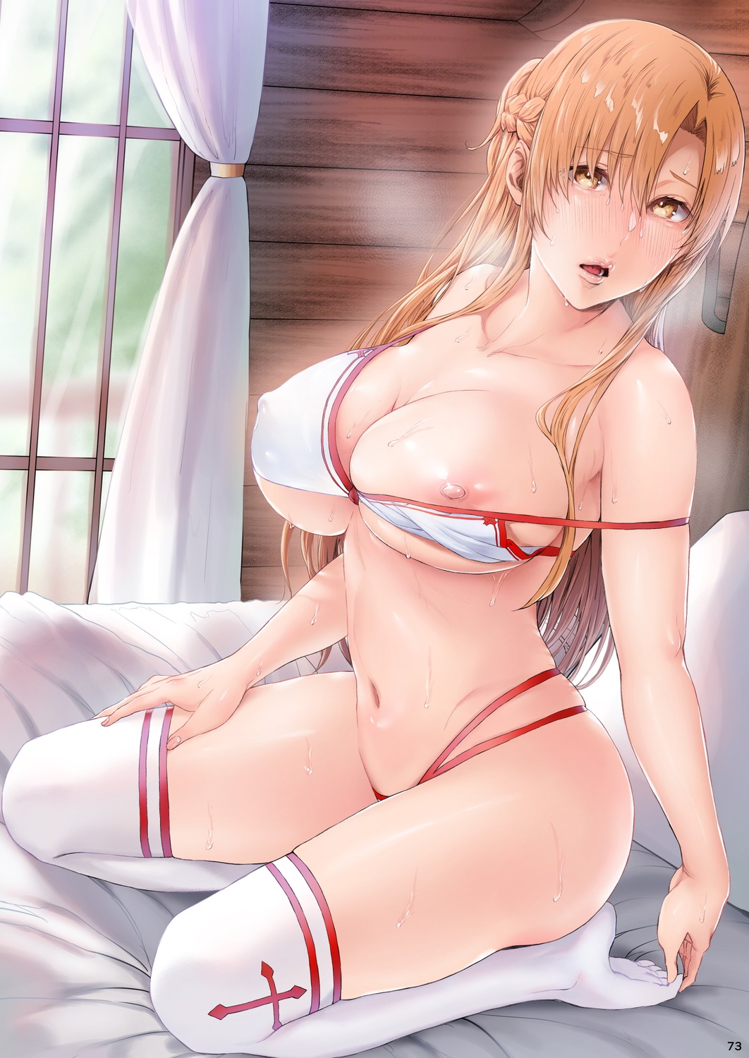asuna_(sword_art_online) bra breasts erect_nipples ken-1 nipples pantsu sword_art_online thighhighs