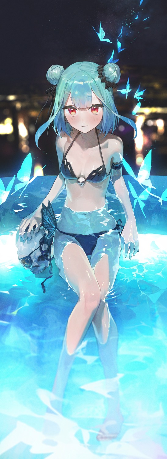 bikini cleavage hololive modare swimsuits uruha_rushia wet