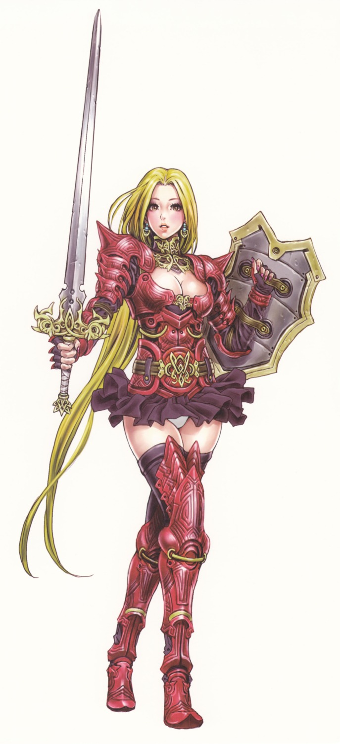 armor cleavage sword thighhighs yamashita_shunya