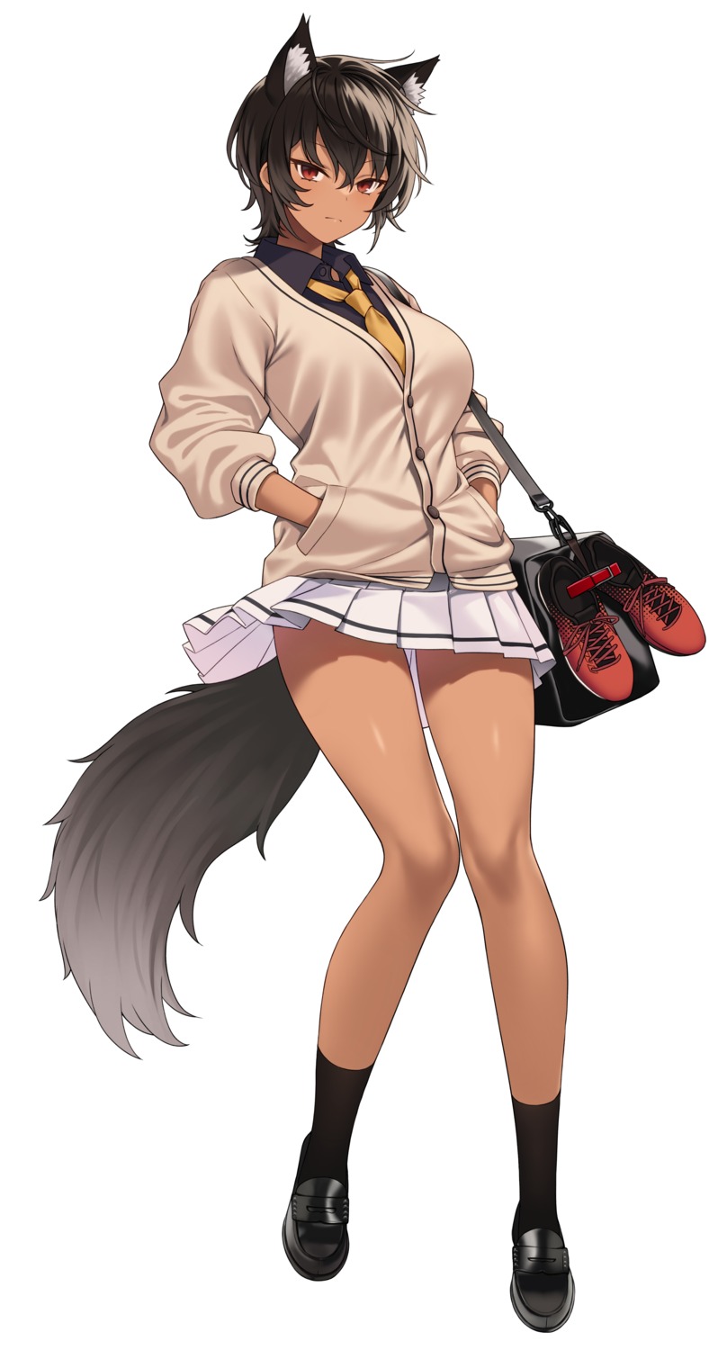 animal_ears hoshoku_club ookami_itsuki seifuku skirt_lift sweater tail takunomi