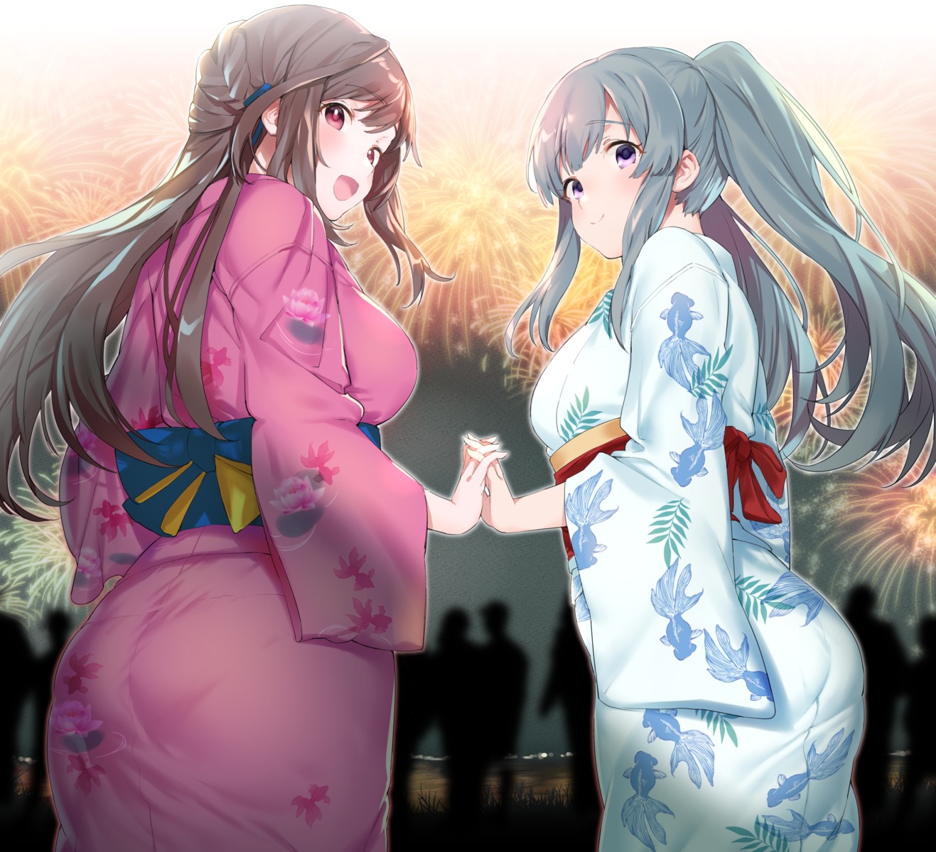 ass nekoshoko the_idolm@ster the_idolm@ster_shiny_colors tsukioka_kogane yukata yuukoku_kiriko