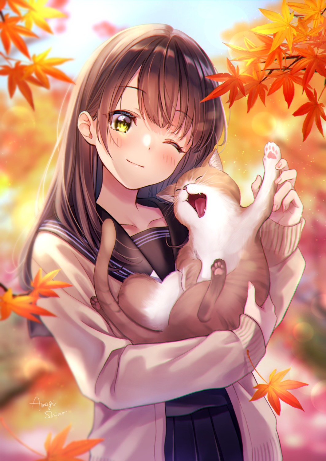 amagi_shino neko seifuku sweater