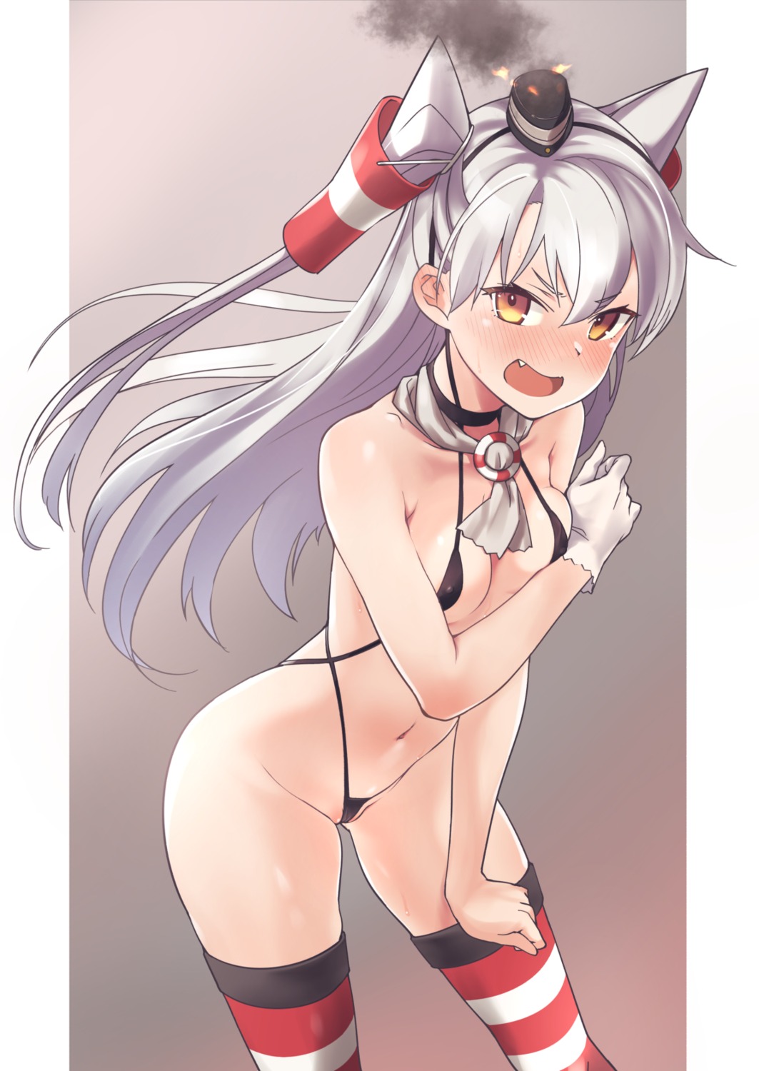 amatsukaze_(kancolle) breast_hold cameltoe erect_nipples kantai_collection loli rampage_2nd swimsuits thighhighs