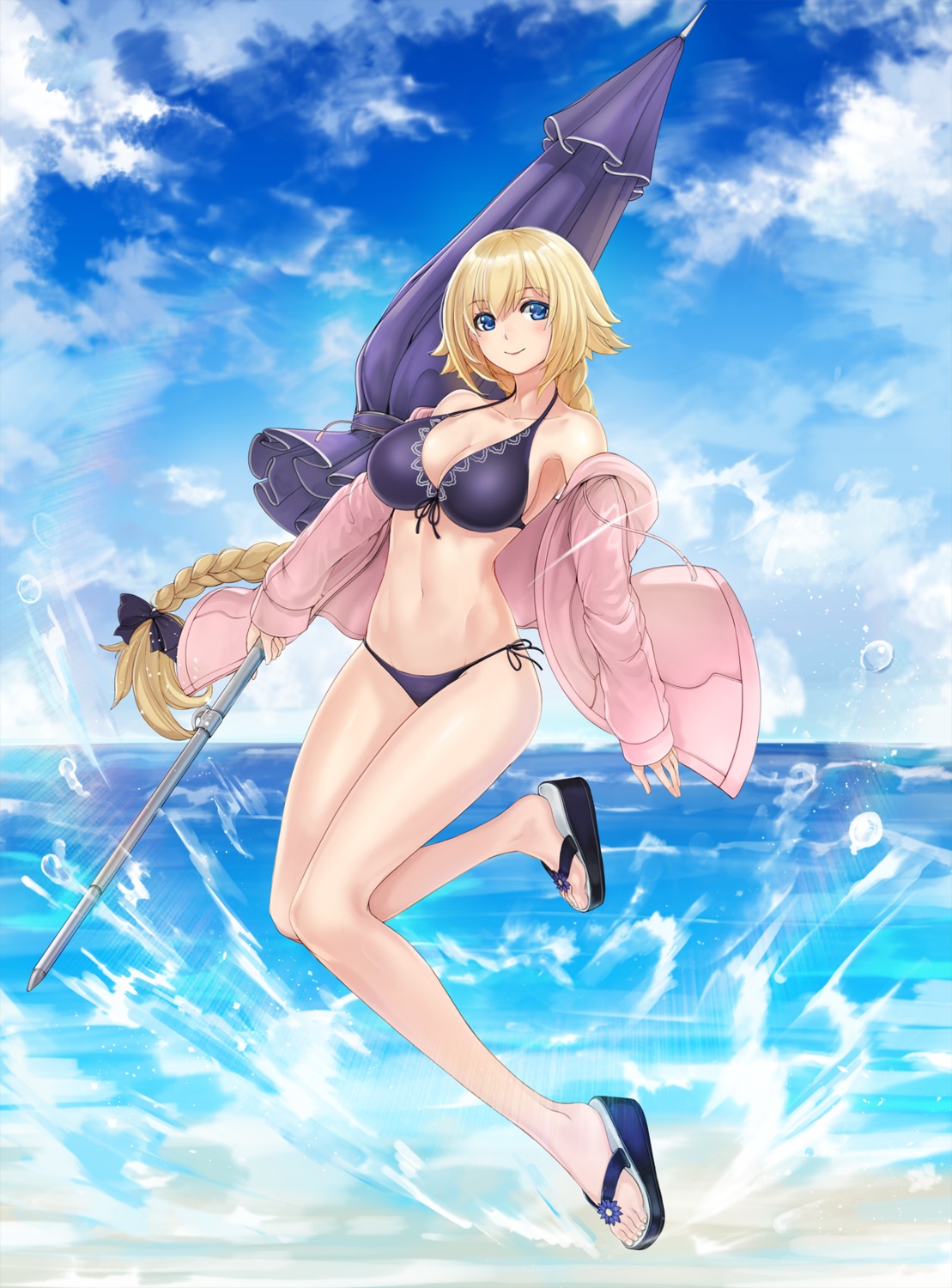 bikini cleavage fate/apocrypha fate/grand_order fate/stay_night hellma123 jeanne_d'arc jeanne_d'arc_(fate) open_shirt swimsuits