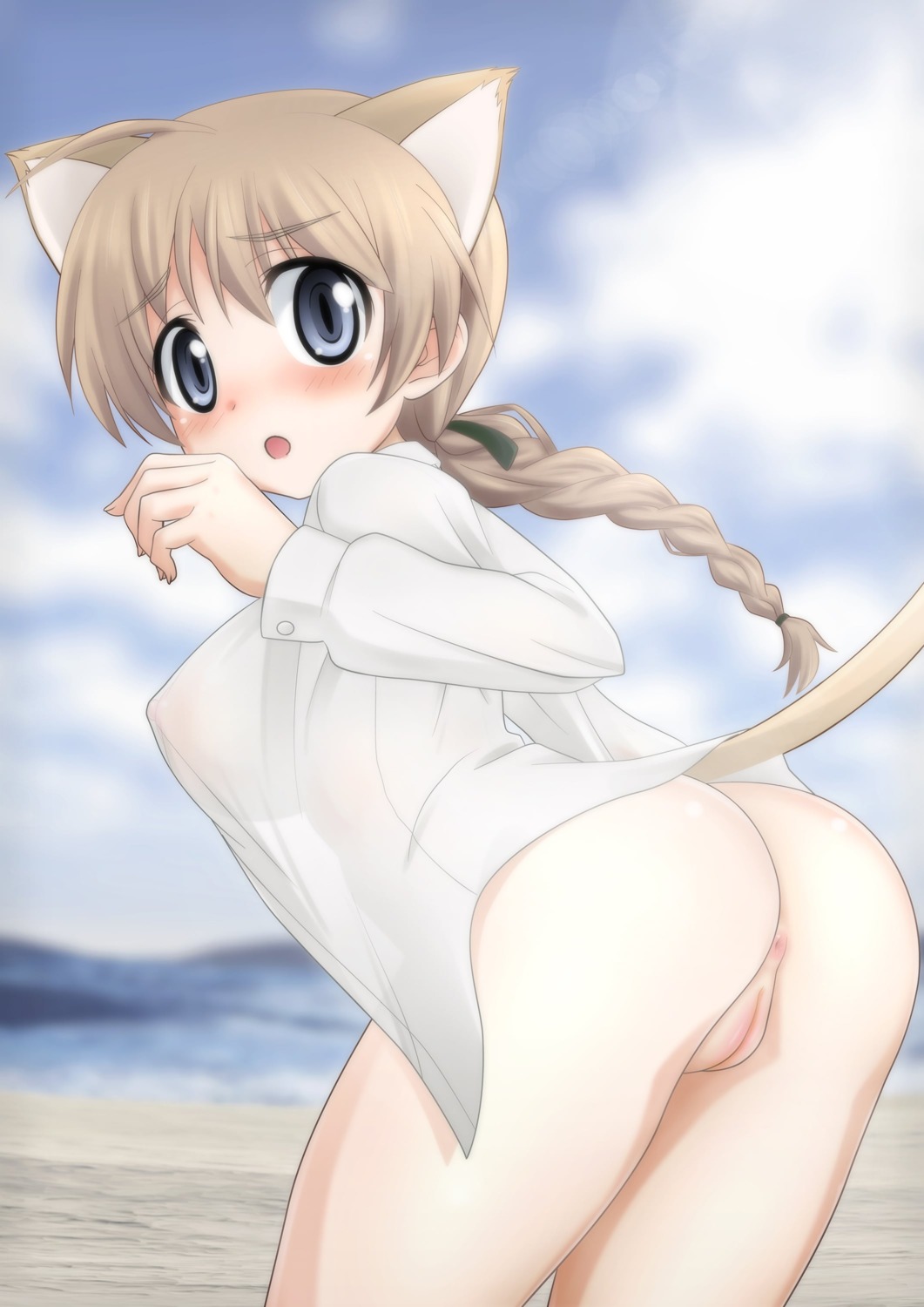 animal_ears anus ass bottomless dress_shirt lynette_bishop nekomimi nipples no_bra pussy see_through strike_witches strike_witches:_operation_victory_arrow strike_witches_2 strike_witches_gekijouban tagme tail uncensored