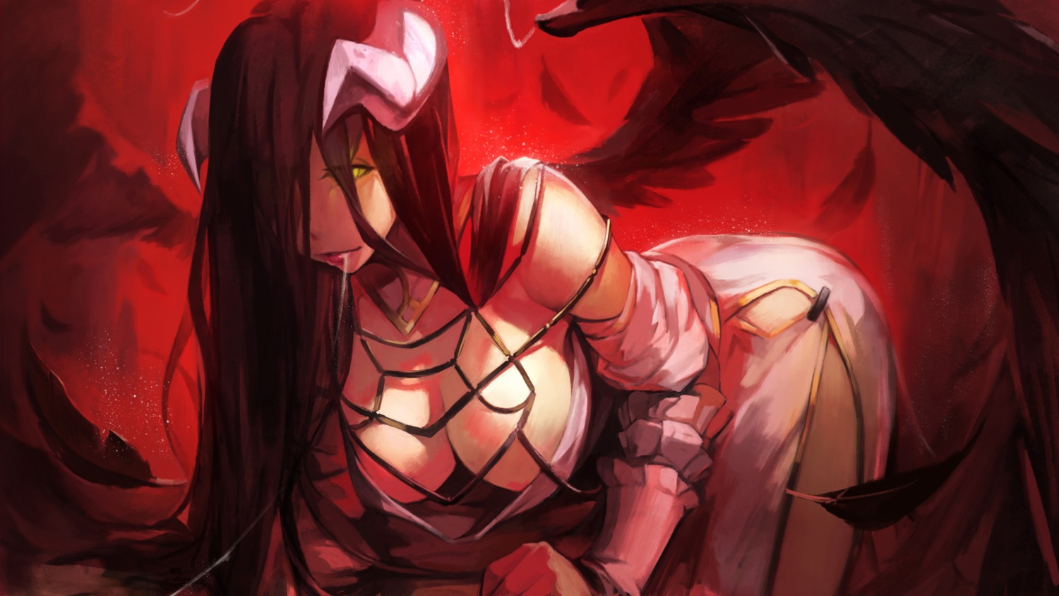 albedo_(overlord) cleavage dress horns iorlvm no_bra overlord wings
