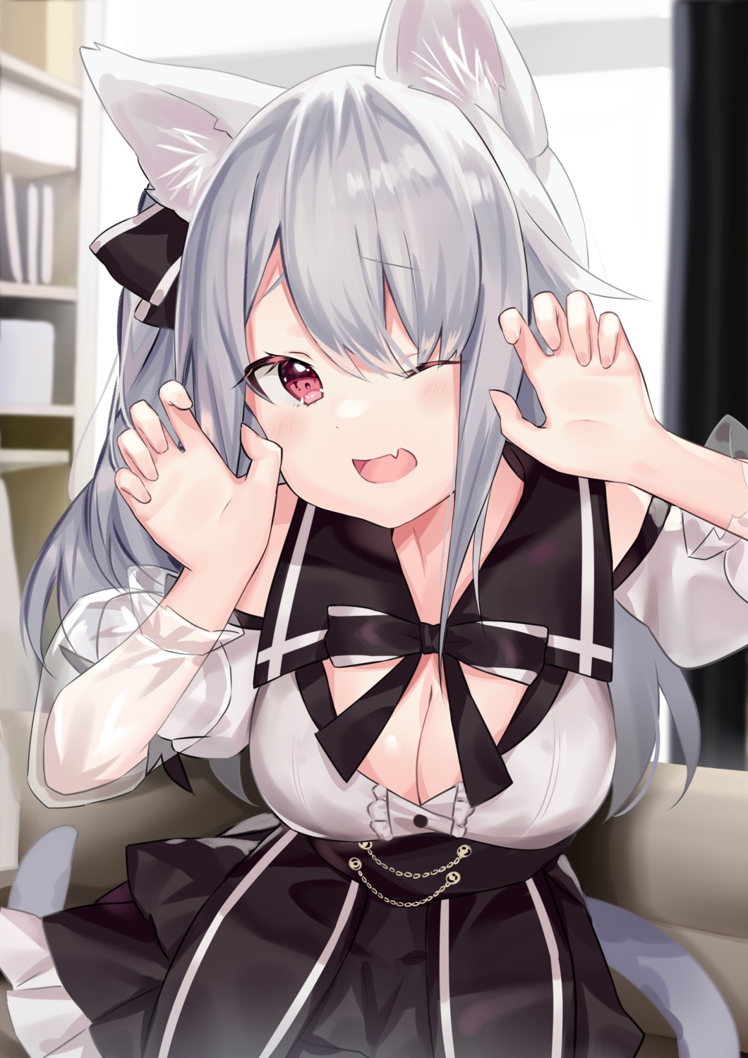 animal_ears chiyuki cleavage nekomimi tail