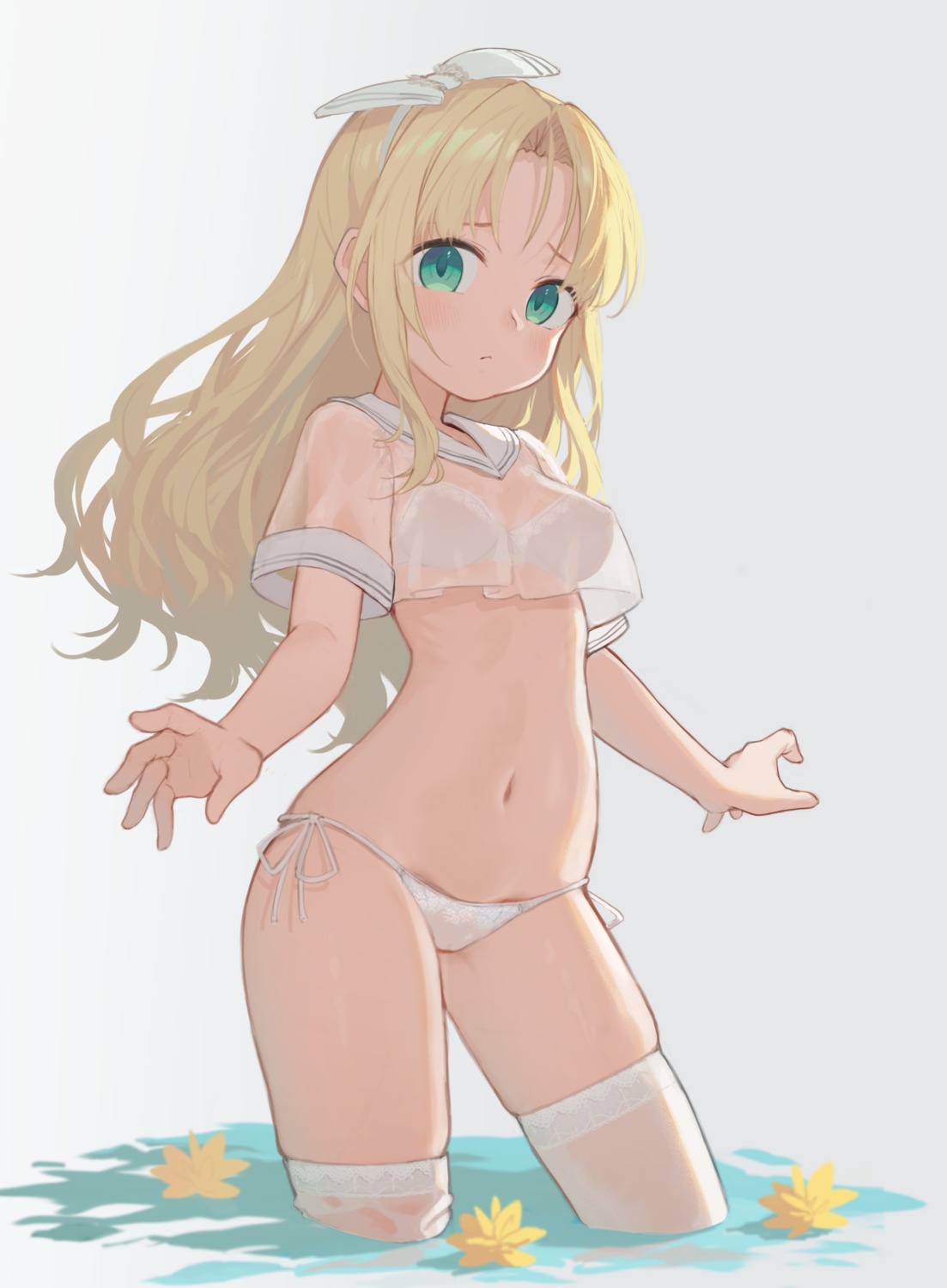 bra cameltoe lingerie pantsu see_through string_panties thighhighs wet wet_clothes yuri_shoutu