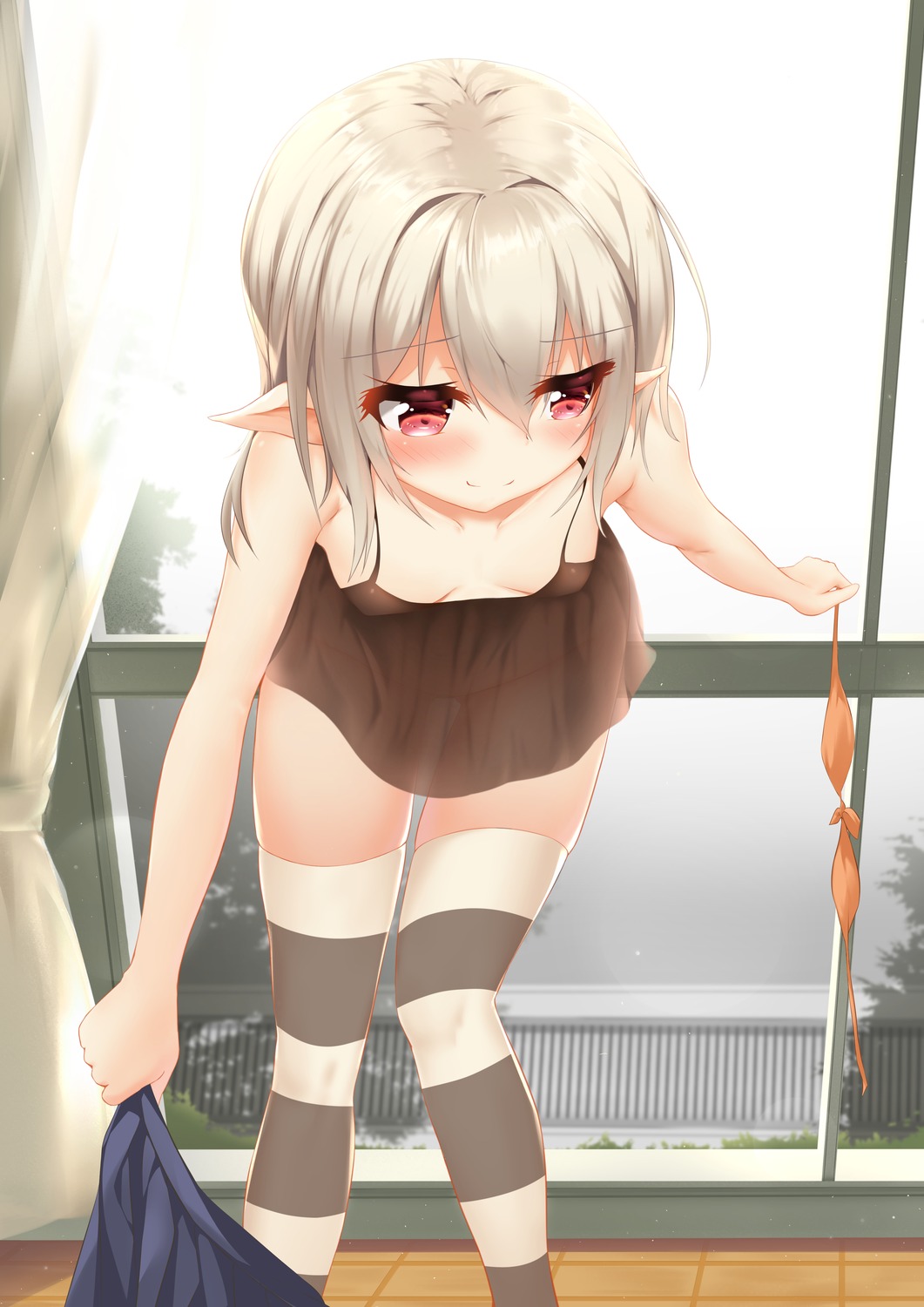 ashfair bra loli nopan pointy_ears see_through thighhighs undressing