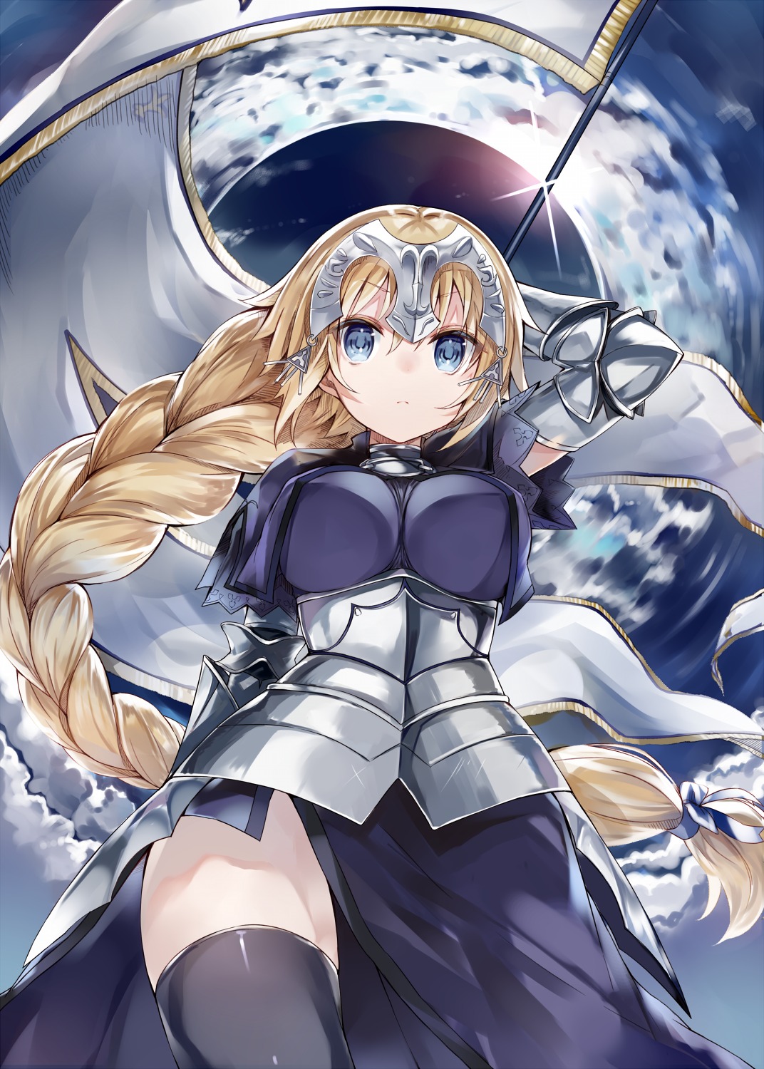 armor dress fate/apocrypha fate/stay_night jeanne_d'arc jeanne_d'arc_(fate) kou_mashiro thighhighs weapon