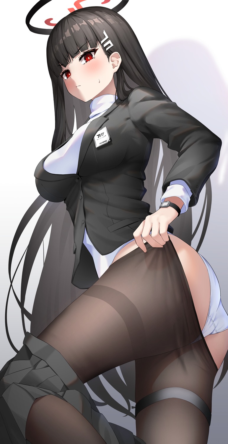 blue_archive gestalt_75 halo pantsu pantyhose sweater tsukatsuki_rio undressing uniform