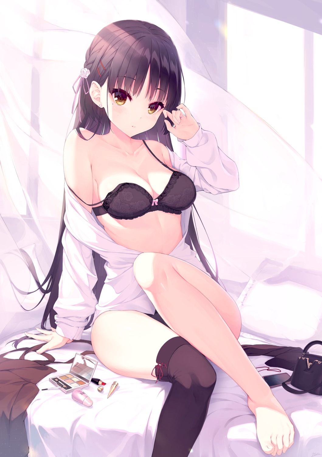 bra cafe_stella_to_shinigami_no_chou feet haku89 open_shirt pantsu shiki_natsume thighhighs